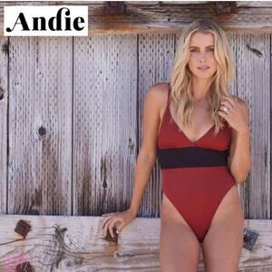 Andie X Claire Holt Swim Bronti One Piece Swimsuit Extra Small Sienna Rust Black